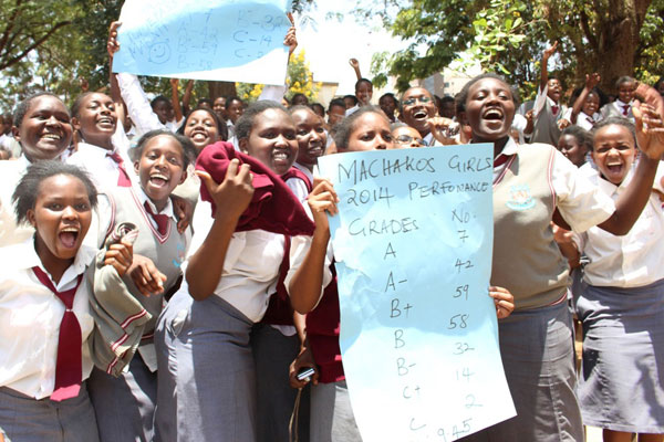 Students celebrating their good performance in 2015/2016 results