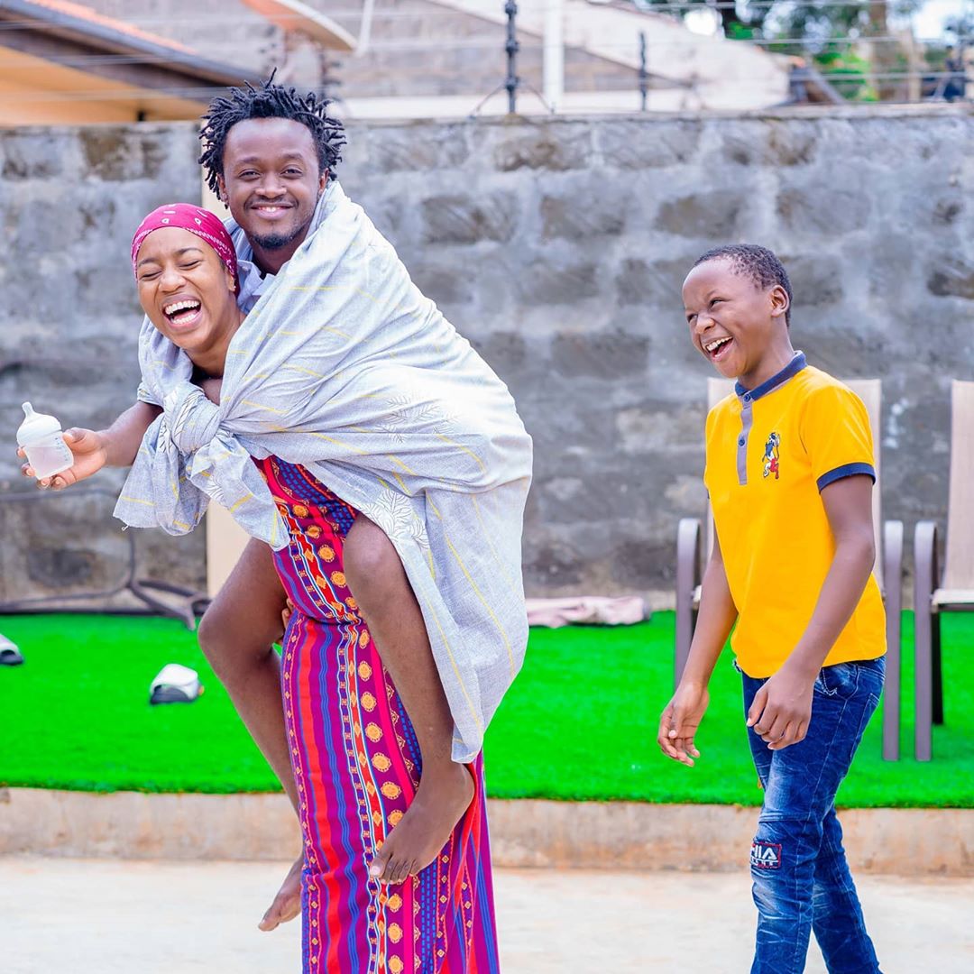 Diana-Marua-carrying-Bahati-with-Morgan-looking-on - Youth Village Kenya